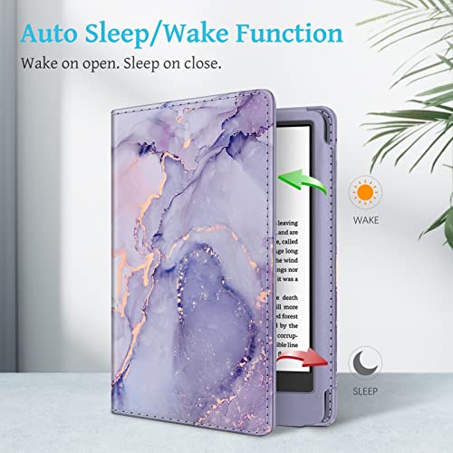 Fintie Stand Case for 6" Kindle 11th Generation 2024/2022, Lilac Marble | Foldable Kickstand PU Leather Cover, Card Slot & Hand Strap, Auto Sleep/Wake, for All-New Kindle 2024/2022 11th Gen e-Reader
