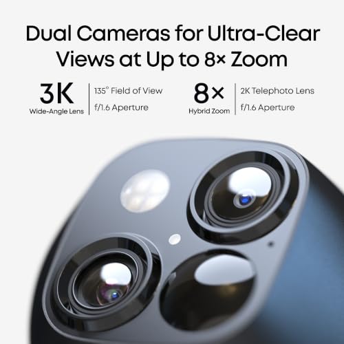 eufy Security SoloCam S340, 3K Dual-Lens Solar Security Camera | 360° Coverage, Pan & Tilt, No Blind Spots, AI Detection & Tracking, Color Night Vision, No Monthly Fee, Built-in 8GB