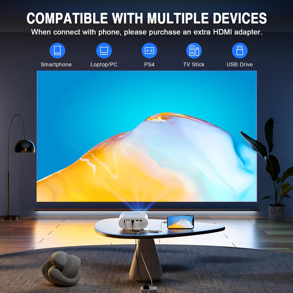 Mini Projector, VISSPL Full HD 1080P Video Projector, Portable Outdoor Projector with Tripod, Kids Gift, Home Theater Movie Phone Projector Compatible with Android/iOS/Windows