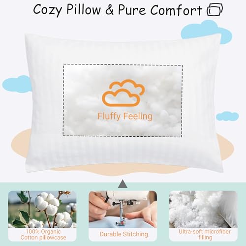ZPECC Toddler Pillow with Organic Cotton Pillowcase - 13x18, White Stripe
