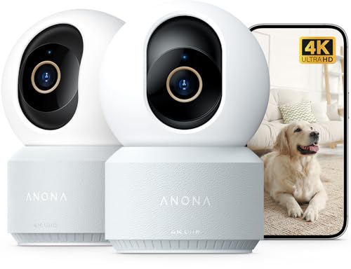Anona 4K UHD Indoor Camera, Pet/Dog/Baby Security Camera with Phone App, 360°Pan-Tilt, 5G/2.4G Dual-Band Wi-Fi 6, Auto-Tracking, Person/Pet/Baby Crying Detection, Privacy Mode, Two-Way Audio, 2 Pack