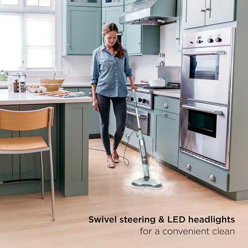 Shark Steam & Scrub Steam Mop, All-in-One Hard Floor Cleaner, Grey, S8001 | LED Headlights, 4 Dirt Grip Soft Scrub Pads Included, XL Water Tank, Swivel Steering