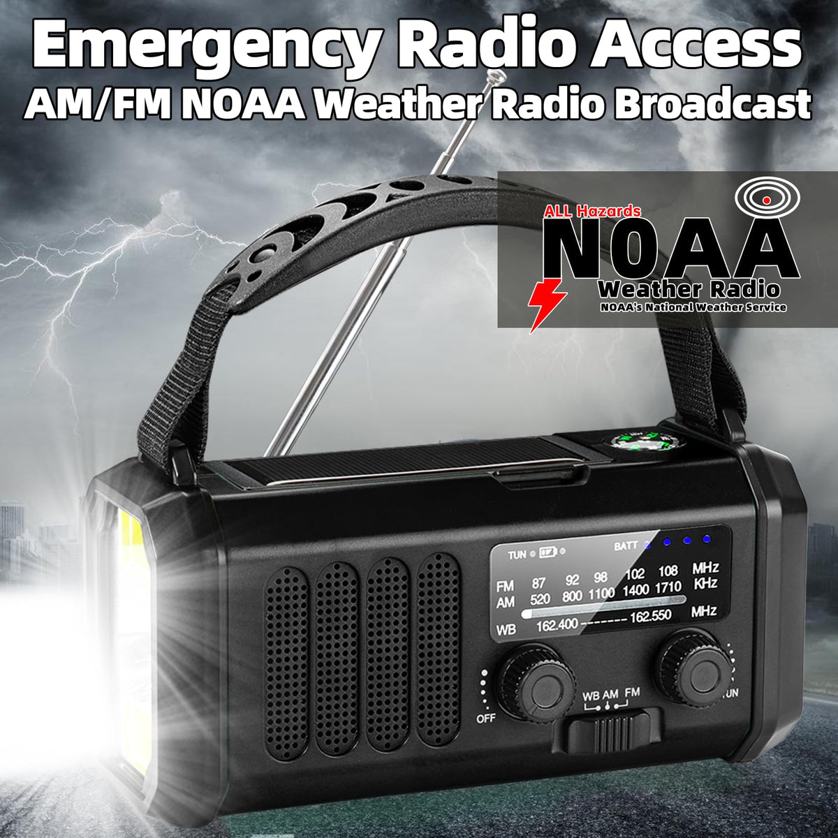 Emergency Weather Radio with NOAA Alert, Portable Solar Hand Crank AM/FM | 10000mAh Rechargeable Battery for Power Outages, 3Way Powered, 3-Mode LED Flashlight & Reading Lamp, SOS, Cell Phone Charger