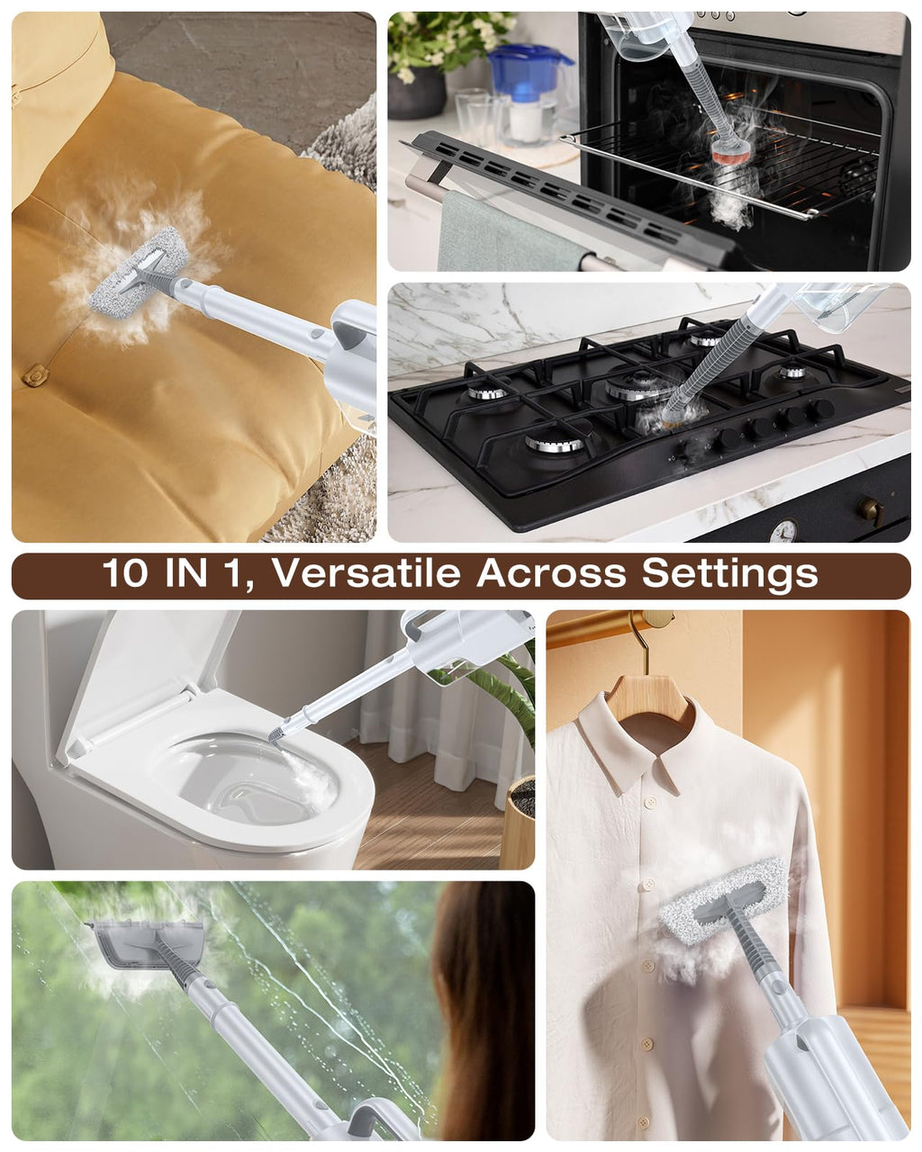 Steam Cleaner, 10-in-1 Detachable Handheld Steam Mop for Multi-Surface | 350ml Tank,10s Heat-Up,248°F Steam Cleaner,2-Level Control,Swivel Head for Carpet,Floor,Tiles,BBQ grill,Car Accessories