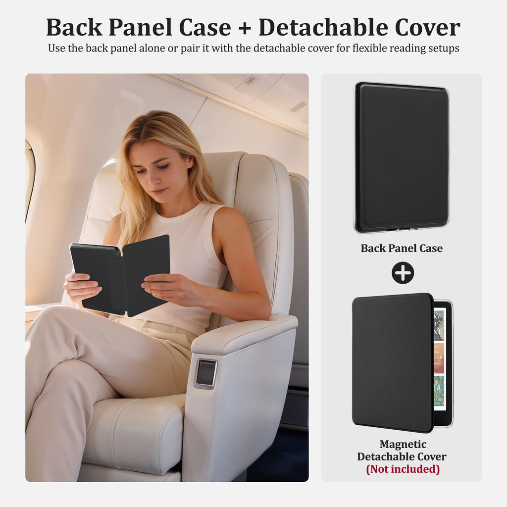 Vane Oak Back Panel Case for 7'' Kindle Paperwhite 12th Gen & Colorsoft | Compatible with PopSockets Grips, Attach Magnetic Accessories Freely, Clear TPU Edges, Lightweight, Black