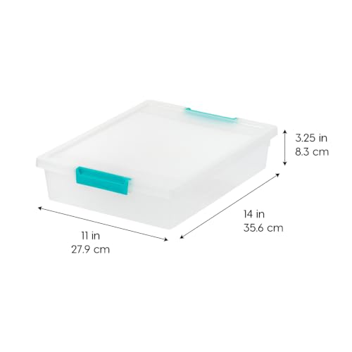 IRIS USA Storage Bins with Lids |Made in USA| 6 Qt - (4-Pack) - Clear | 14"L x 11"W x 3.25"H - Sensory Craft Organizers, Plastic Clip Box Totes, Containers for Paper, Office, Art & Study Supplies