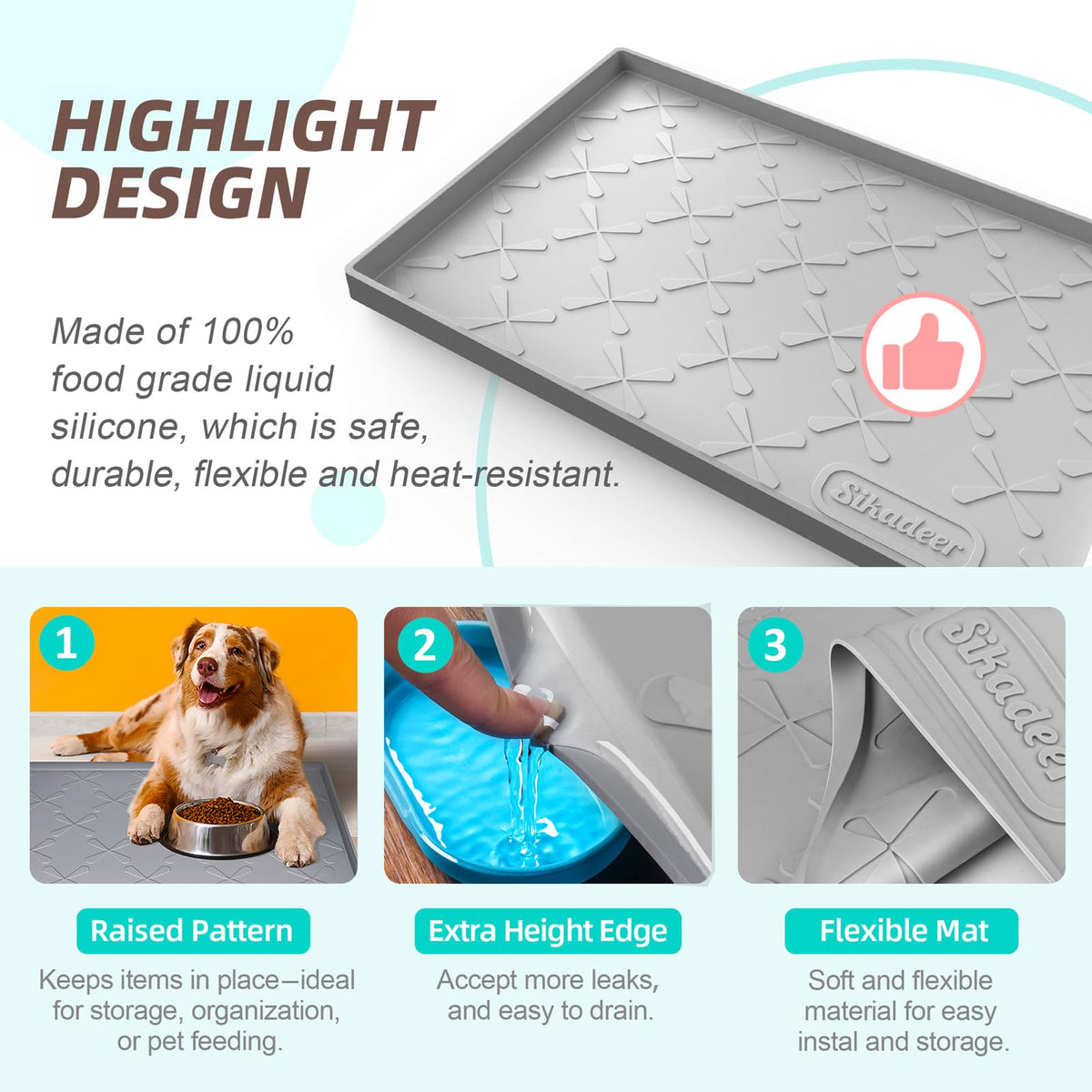 SIKADEER Waterproof Under Sink Mat 34" x 22", Silicone Mat Kitchen liner | BPA-Free Silicone Tray with Raised Lip Protect Cabinets from Leaks, Versatile Home Organizer for Bathroom, Pets, Boots, Floor