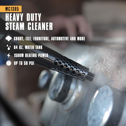 McCulloch MC1385 Canister Steam Cleaner, For Grout and Tile, 23 Accessories | Mop Head, Brushes & More - Built for Home, Tile, Carpet, Furniture, & Personal Car Detailing
