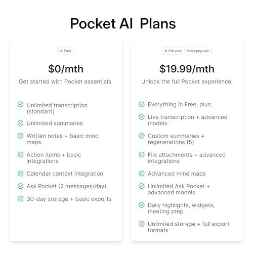 Pocket AI Voice Recorder, Auto Transcription, AI Note Taker, Space Grey | Recording Device, Action Items, Mind Maps, Ask Pocket, 4-Day Battery, MagSafe, iOS & Android