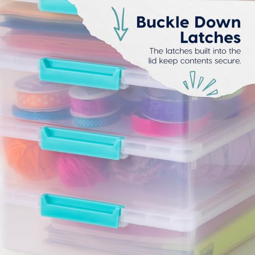 IRIS USA Storage Bins with Lids |Made in USA| 6 Qt - (4-Pack) - Clear | 14"L x 11"W x 3.25"H - Sensory Craft Organizers, Plastic Clip Box Totes, Containers for Paper, Office, Art & Study Supplies