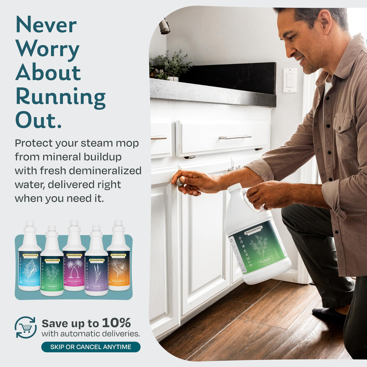 Steam & Go Demineralized Water for Steam Mop – Clean Ocean Scent, 32 oz (Pack of 1) | Scented Floor Cleaner Solution, Ready-to-Use, Compatible with Any Steam Cleaner