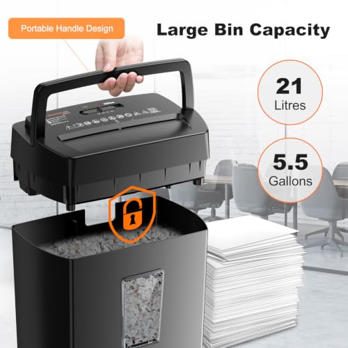 Bonsaii 12-Sheet Cross Cut Paper Shredder, 5.5 Gal Home Office Heavy Duty Shredder for Paper, Credit Card, Mail, Staples, with Transparent Window, High Security Level P-4 (C275-A)