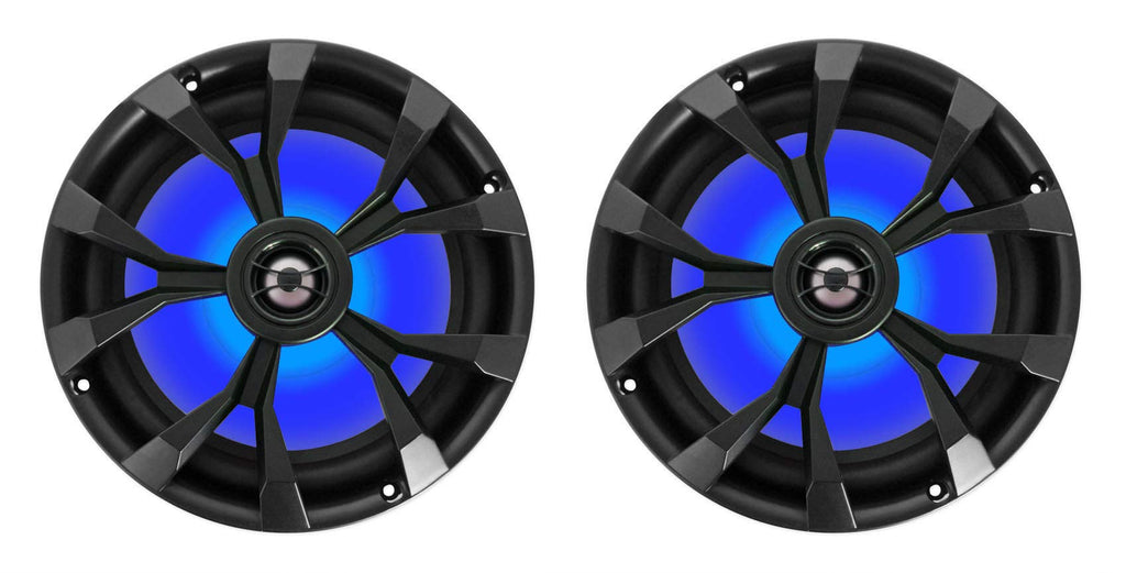 Rockville RKL80MB 8" Black 2-Way Marine Boat LED Speakers Pair | 900W Peak / 200W RMS, 4 Ohm, IP66 Waterproof, Red/Blue Beat-Sync LEDs, 40Hz-20kHz, Includes 16.4 Ft Wire and Grilles