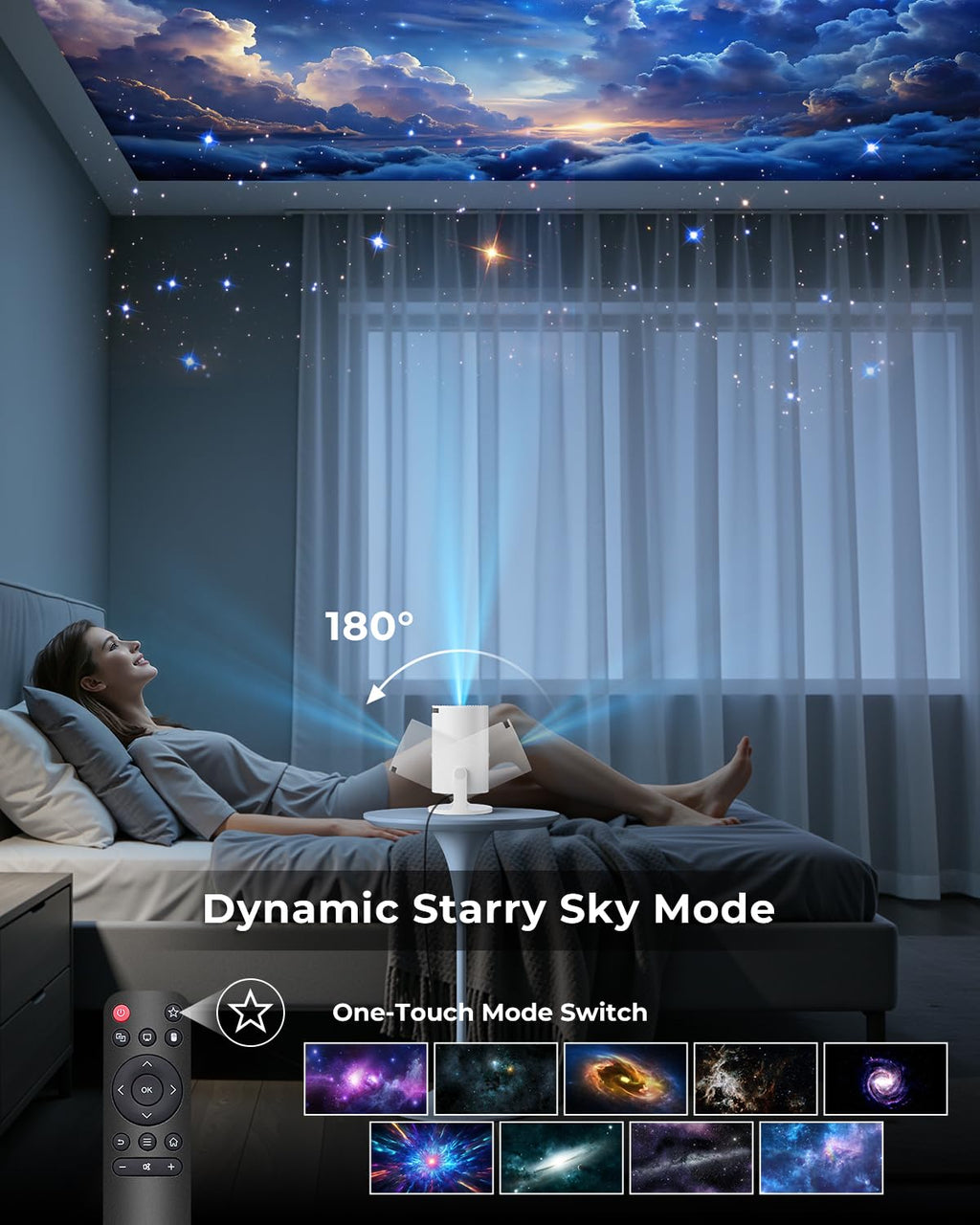 Mini Projector, Portable Projector with Wifi and Bluetooth, Built in Apps | Support 4K 1080P, 180° Rotation, Auto Keystone, Movie Projector Compatible With HDMI/USB/TV Stick/Smartphone/Laptop
