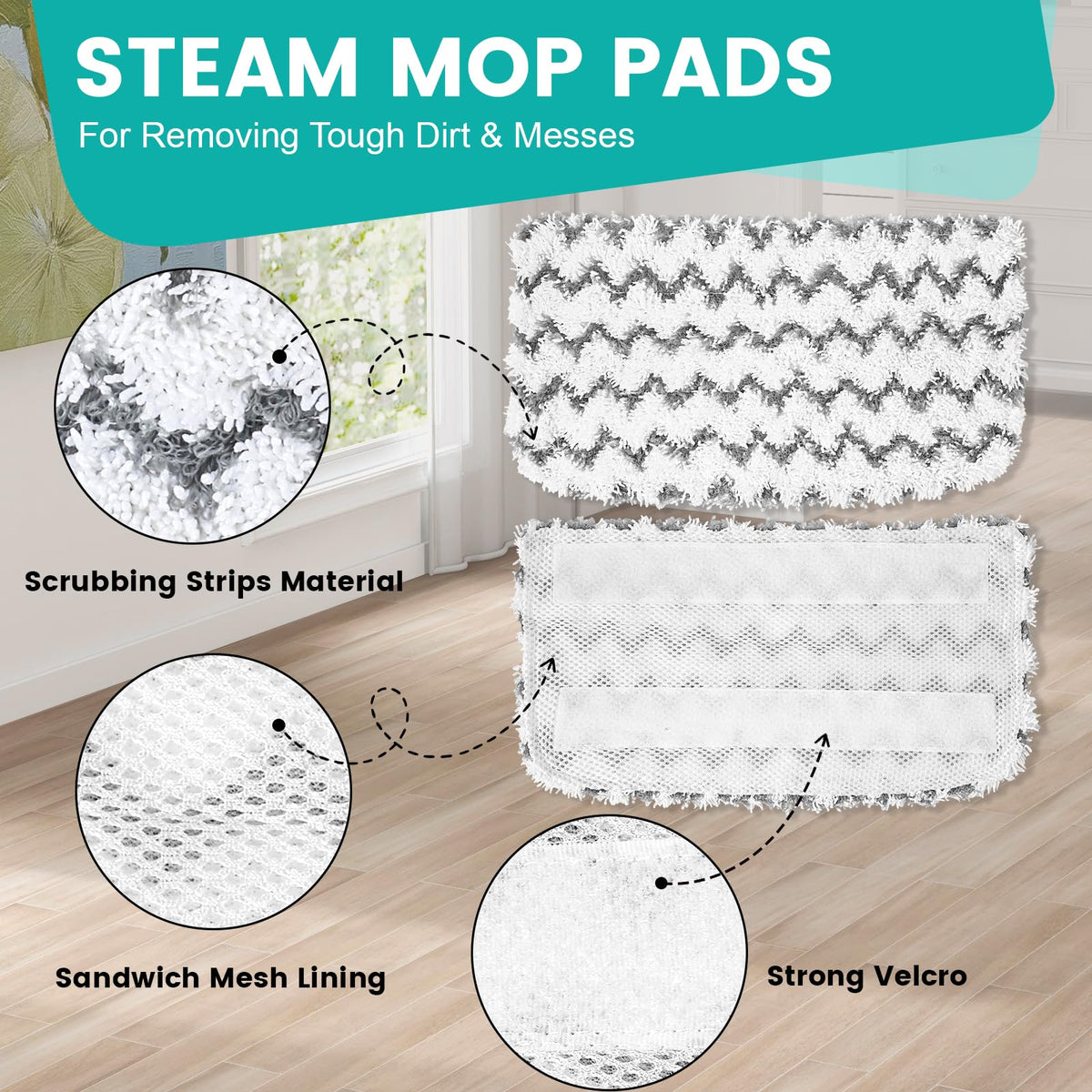 6 Pack Steam Mop Replacement Pads Compatible with Shark Steam Mops | Fit for S1000/S1000A/S1000C/S1000WM/S1001C, Floor Steamer Pads Washable, Reusable Microfiber Cleaner Pads