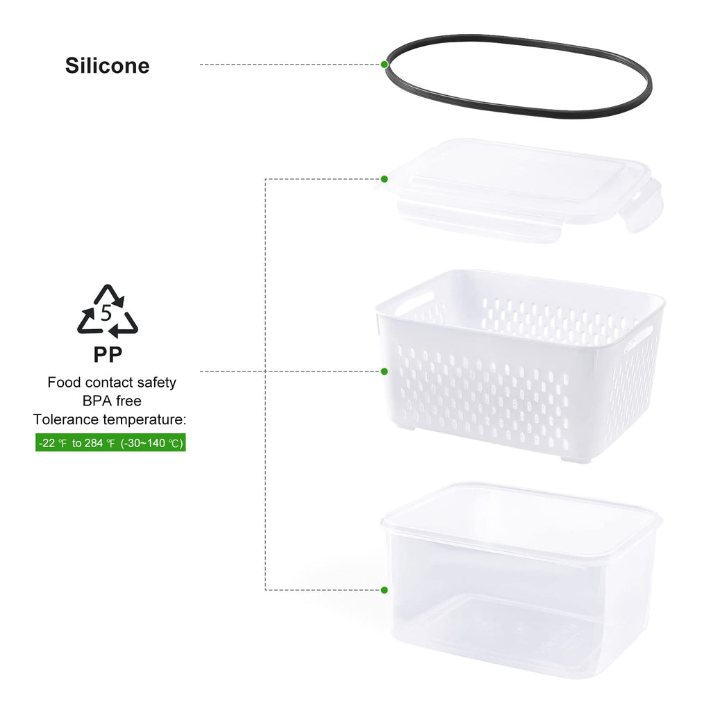 5 PCS Large Fruit storage Containers for Fridge ,Food Storage Containers | with Removable Colander Leakproof Dishwasher & Microwave safe Produce Containers Keep Fruits Vegetables Berry Fresh longer