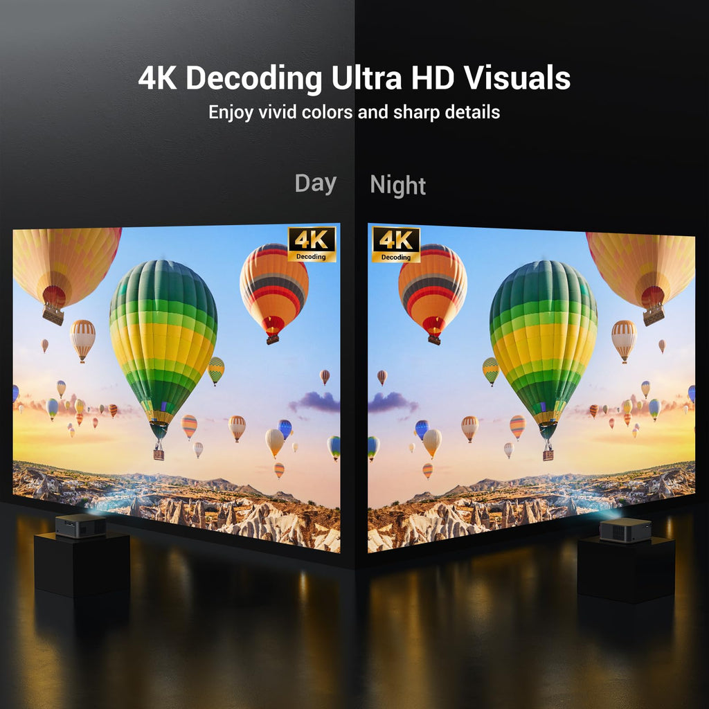 HAPPRUN 2000 ANSI 4K Decoding Projector with WiFi and Bluetooth, Auto Focus | 300'' Display for Indoor/Outdoor, Portable Home Theater, Smart Movie Projector Compatible with Phone/TV Stick/PC/PS5