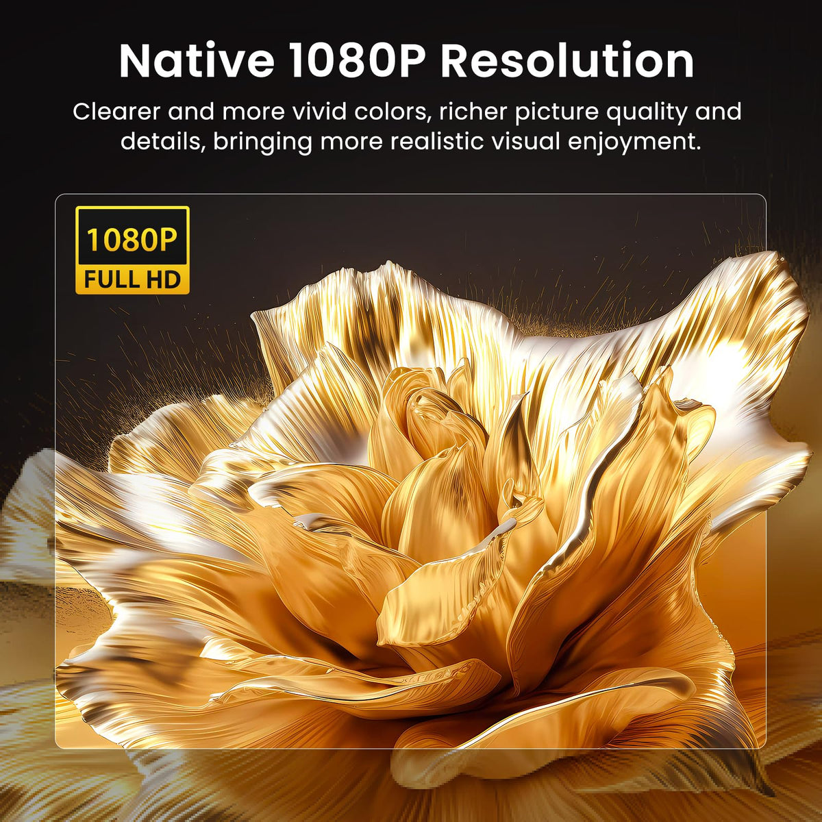 HAPPRUN Native 1080P Bluetooth Projector - Standard | Native 1080P • Mini & Portable • Easy Setup • Built-in Speaker • HDMI for PC, Laptop & PS5