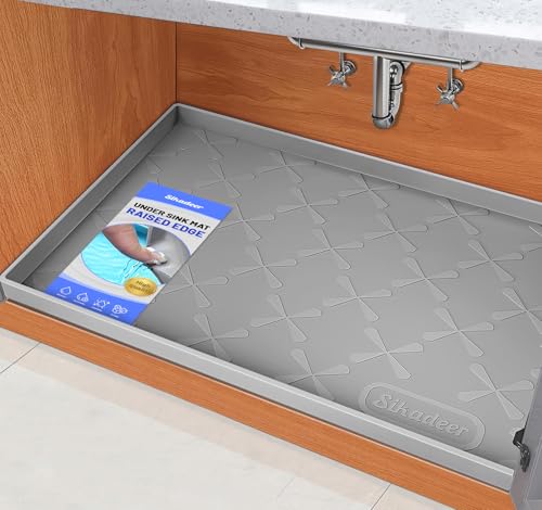 SIKADEER Waterproof Under Sink Mat 34" x 22", Silicone Mat Kitchen liner | BPA-Free Silicone Tray with Raised Lip Protect Cabinets from Leaks, Versatile Home Organizer for Bathroom, Pets, Boots, Floor