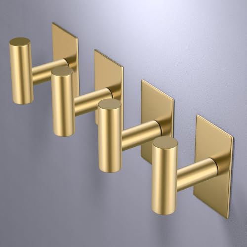 VAEHOLD Wall Towel Hooks, Heavy Duty Sticky Holder Waterproof Towel Hooks for Hanging Coat, Clothes, Closet Hook Wall Mount for Kitchen (Gold, 2 Pack)