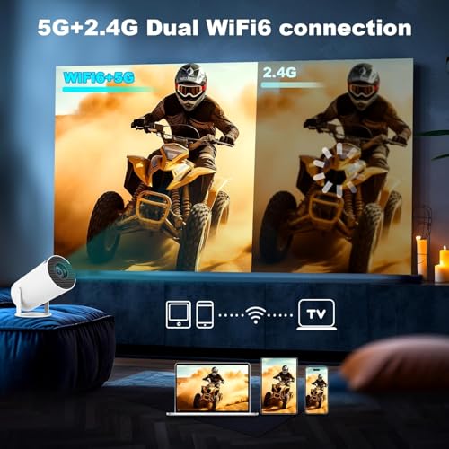 Mini Projector with Wifi and Bluetooth, Built-in App Portable Projector | Portable Projector 4K Support,Smart Video Projector with 210° Rotation,Compatible with iPhone/Android/Laptop/TV Stick