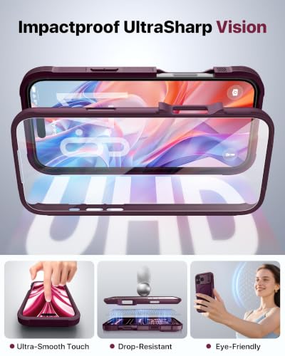 Diaclara Magnetic for iPhone 18 Pro Case with Screen Protector, Burgundy | Fit for MagSafe, Built‑in Anti‑Scratch Touch‑Sensitive Screen Protector, 360° Dual‑Layer Rugged, Mil‑Grade Drop Protection