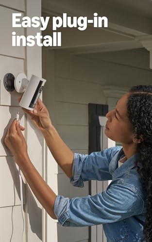 Ring Outdoor Cam 4K Pro (newest model), Plug-In, Retinal 4K with wide-angle video, 10x Enhanced Zoom, and Night Vision, White