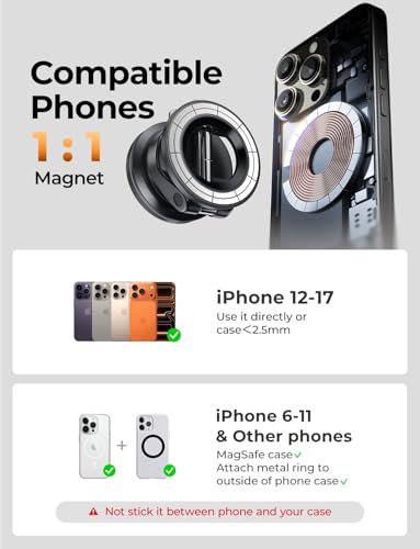 LISEN for MagSafe Car Mount [3800gf Strong Magnet&90+LBS Suction] 360° Adjustable Vacuum Magnetic Phone Holders for Your Car, for iPhone 18 Pro Max 17 16 15 14 13 12 Plus Air for Shower All Smartphone