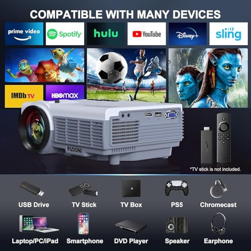 FUDONI Projector with 5G WiFi & Bluetooth, Native 1080P 18000L Portable | Compact Outdoor Movie Projector, Home Theater, Built-in Speaker, HDMI USB AV, Works with Firestick, Laptop, iOS, Android, PS5