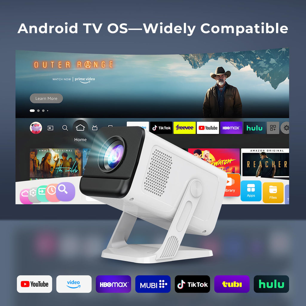 Built-in Apps 1080P 4K Support Mini Projector with Android 14, Phone Remote | Portable Smart Projector with WiFi 6 and Bluetooth 5.4 for Bedroom Auto Keystone Compatible with Netflix/iOS/HDMI/TV Stick X1