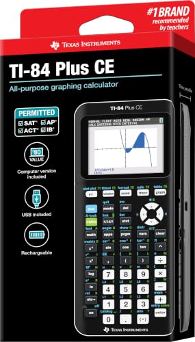 Texas Instruments TI-84 Plus CE Color Graphing Calculator, Black | Computer version included, USB charging, Full color, Faster than TI-84 Plus