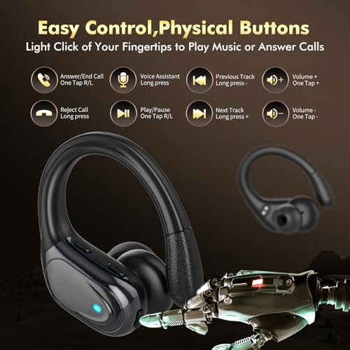 HAOYUYAN Wireless Earbuds, Sports Bluetooth Headphones, 80Hrs Playtime Ear Buds with LED Power Display, Noise Canceling Headset, IPX7 Waterproof Earphones for Workout/Running（Black）