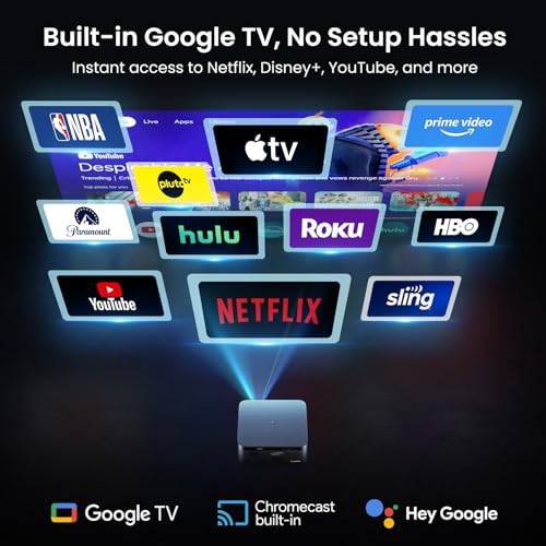 HAPPRUN 3000 ANSI Lumens Outdoor Projector with Official Google TV | 4K Supported, Dolby Audio, Auto Focus & Auto Keystone, 10K+ Apps, WiFi 6, Bluetooth, Indoor & Outdoor Movies