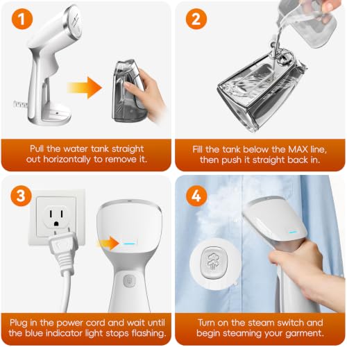 OGHom Portable Travel Handheld Steamer for Clothes, Garment Wrinkle Remover | White, 1000W Strong Penetrating Fabric Steamer, 150ML Water Tank, for Home, Office, Travel (ONLY FOR 120V)