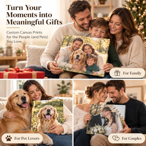 Custom Canvas Prints with Your Photo, Personalized Picture Wall Art 8x10in | Ship Next Day, Custom Photo Gifts for Mom Dad Pet Couple Family Wedding Anniversary, Floating Frame Available, Ready to Hang