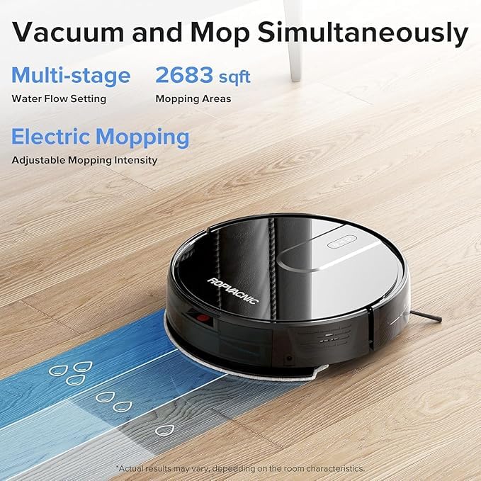 ROPVACNIC Robot Vacuum and Mop Combo 5200Pa Suction Robotic Cleaner | Self-charging, app control, personalized cleaning adjustments, advanced obstacle avoidance, suitable for home use