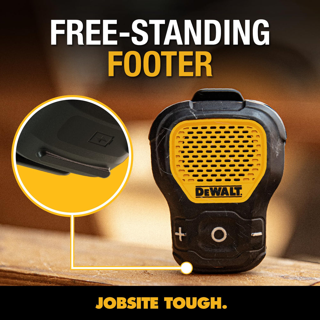 DEWALT Mini Wearable Bluetooth Speaker, Clip-On Jobsite Pro (Yellow) | Water-Resistant Portable Wireless Speaker (Non-Magnetic), Built-in Mic for Hands-Free Music/Calls, Bluetooth Speaker
