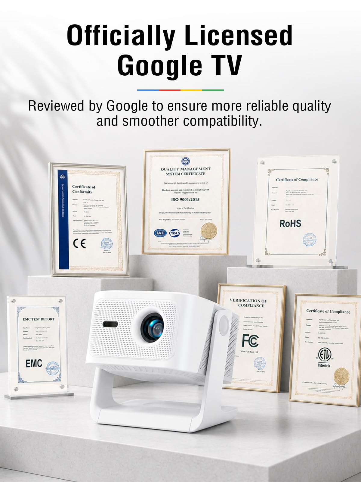 【Official Licensed Google TV】4K Smart Projector with WiFi and Bluetooth, VOPLLS Outdoor Projectors with 50W Dolby/AI Auto Focus, Portable Movie Phone Wireless Gaming Wifi Proyector for Bedroom/Home