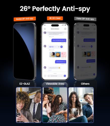 EZ-GLAZ-4 Pack for iPhone 17 Pro Max Privacy Screen Protector (6.9") | 26° Privacy Protection, 12FT Military Grade Shatterproof, 9H+ Tempered Glass Film with Flawless Fit Box, Scratch Resistant