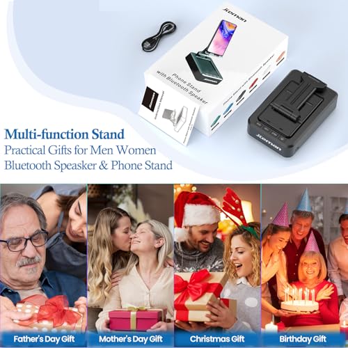JTEMAN Cell Phone Stand with Bluetooth Speaker,Birthday Gifts for Men Women | Big Sound & Clear Audio,Cool Tech Gadget Wireless Speaker, Unique Ideal Gifts, Foldable Adjustable Phone Stand for Desk