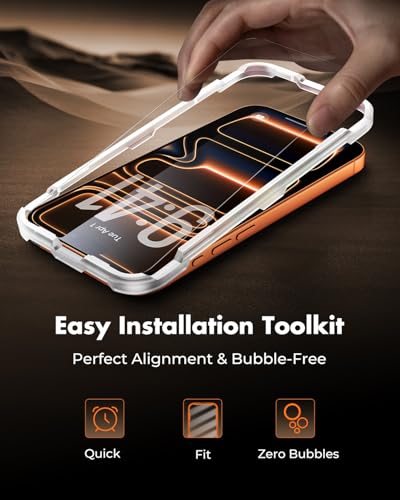 UNBREAKcable 3-Pack Screen Protector for iPhone 17 Pro Max Tempered Glass | Shatterproof, Easy Install, 9H Hardness, 99.99% HD Clear, Bubble-Free, Anti-Fingerprint, Scratch Resistant, Case Friendly