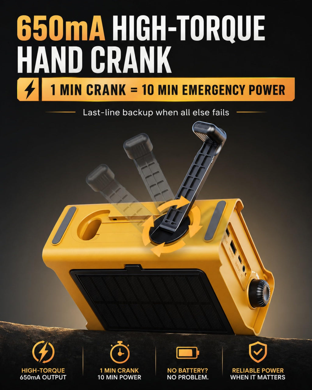 Emergency Radio with Hand Crank & Solar, NOAA Weather Band, AM/FM, 12000mAh | 8500mm² Solar Panel, Clear AM/FM Reception, 5W Flashlight & Reading Light, 120dB SOS, Phone Charging for Hurricanes & Outages