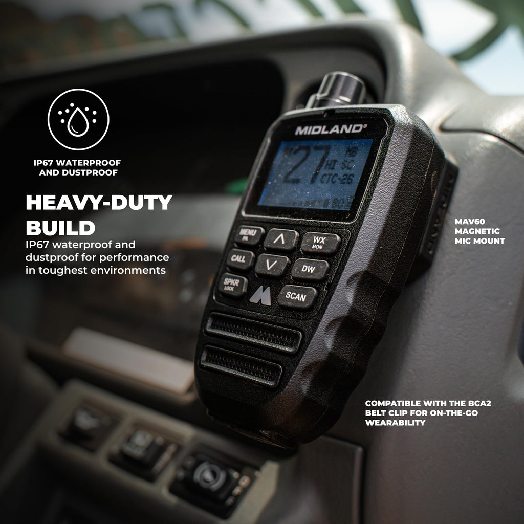 Midland MXT295 15W MicroMobile GMRS Two-Way Radio with Bluetooth Mic | Wireless Bluetooth Mic, IP67 Waterproof, 99 Channels, 8 Repeater Channels, PA and Intercom, NOAA Weather Alert