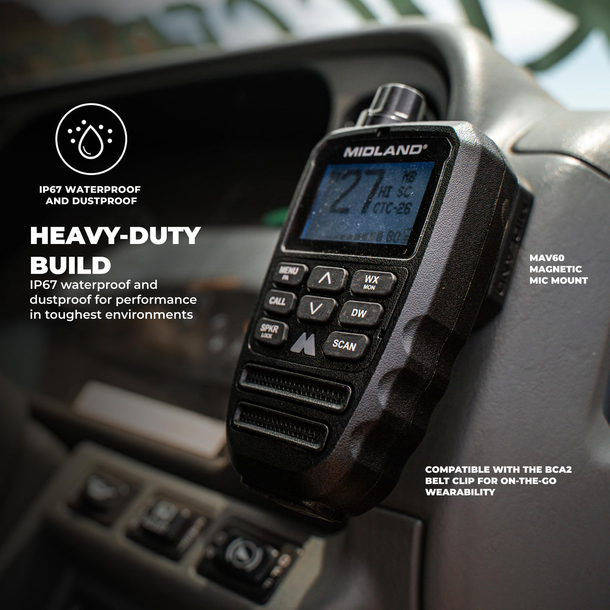 Midland MXT295 15W MicroMobile GMRS Two-Way Radio with Bluetooth Mic | Wireless Bluetooth Mic, IP67 Waterproof, 99 Channels, 8 Repeater Channels, PA and Intercom, NOAA Weather Alert