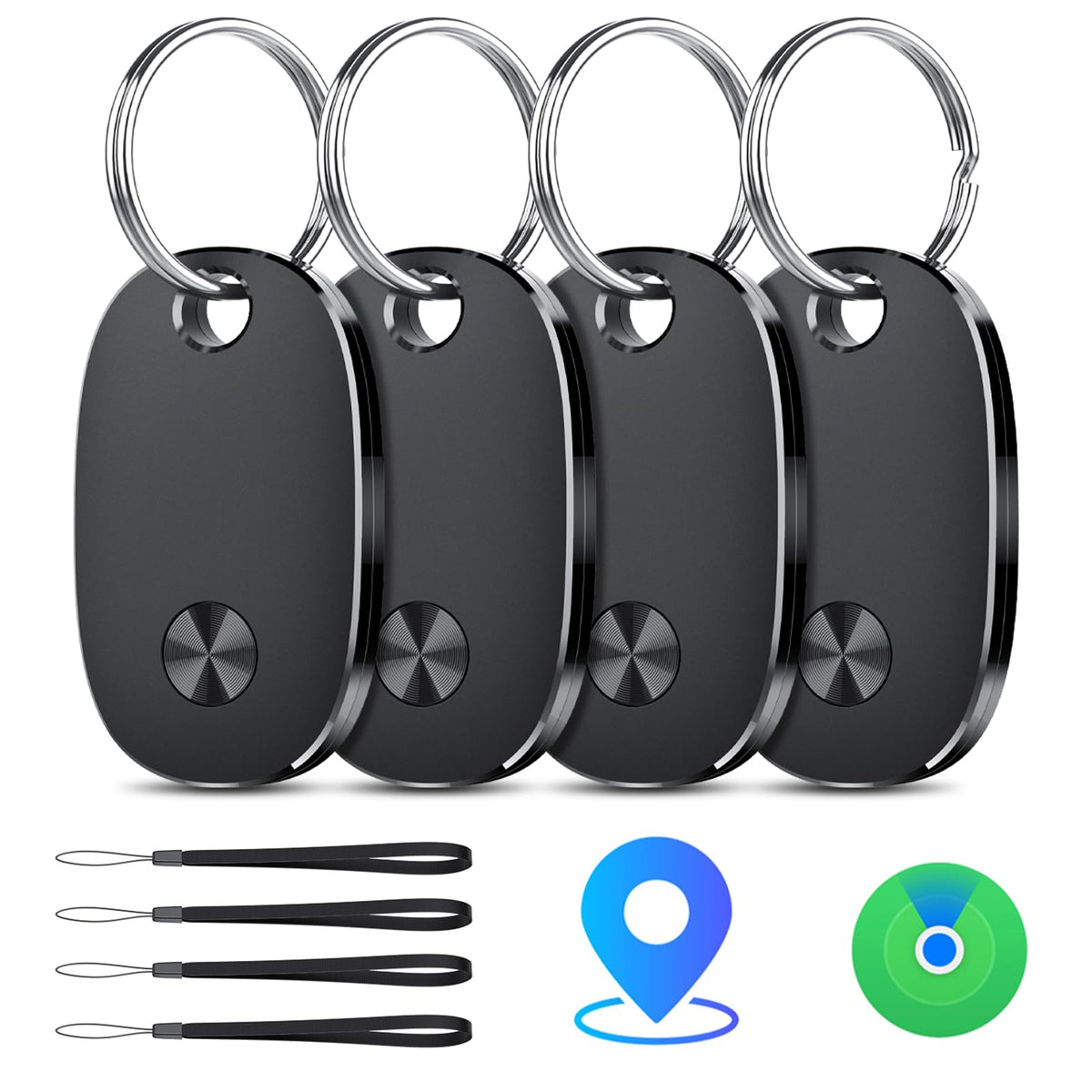 Air Tracker Tags-4 Pack, Bluetooth Tracker Works with Apple Find My APP (iOS Only), Backpack, Suitcases, Replaceable Battery, IP67 Waterproof Tracking Tag (4 Black)