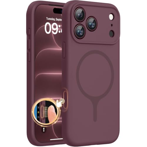 Miracase Magnetic for iPhone 18 Pro Case, Silicone, Burgundy | Compatible with MagSafe, Soft Microfiber Lining,Shockproof Drop Protection Phone Case for 18 Pro