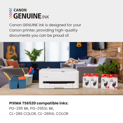 Canon PIXMA TS6520 Wireless Color Inkjet Printer, Duplex Printing, Copier/Scanner, 1.42" OLED Display, Compact, White