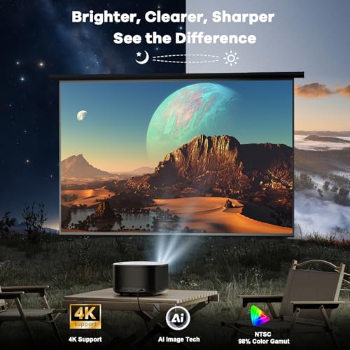 Outdoor-Projector-4K with WiFi and Bluetooth: [High Bright/60W Dolby Audio/Official Licensed Apps], Smart-Projector with AI Auto Focus, ONOAYO ONO5Pro 2.0 Movie Projector for Bedroom/Outdoor Use
