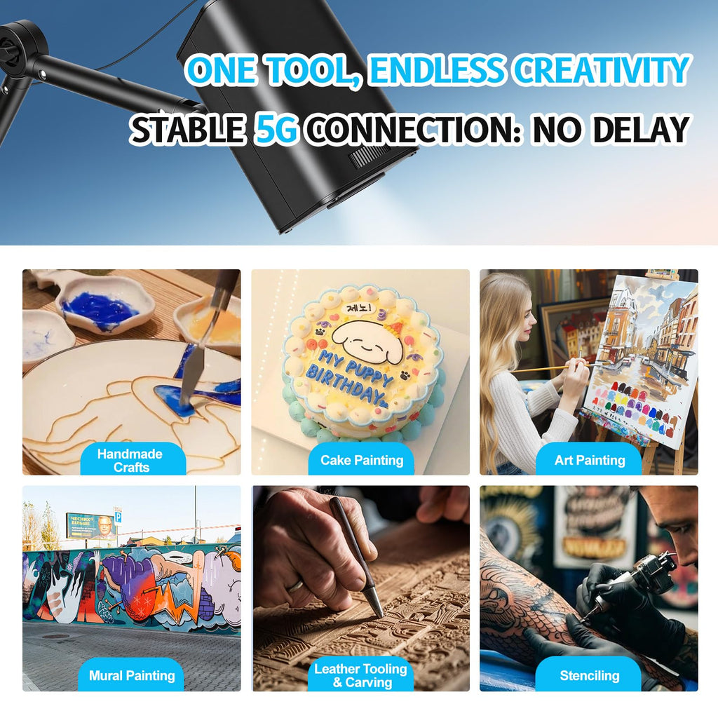 Art Projector for Tracing and Drawing - 5G WiFi & App-Free Web Control | Digital Sketch Projector with Stable Stand for Cookie Decor - Compatible with iOS/Android, Supports Online/Offline
