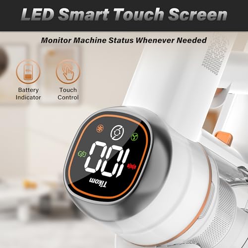 Tikom V500 Cordless Vacuum Cleaner for Home, 40000Pa/450W Stick Vacuum with LED Touch Screen, Charging Wall Dock, Anti-Tangle, Lightweight Handheld Vacuum for Pet Hair, Hard Floor, Carpet